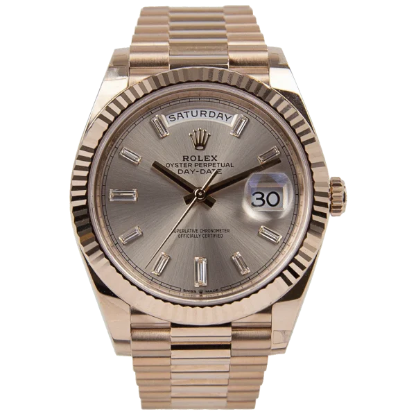 Rolex Oyster Perpetual Day-Date 40 Sundust Factory Baguette Diamonds 18kt Everose Gold 228235